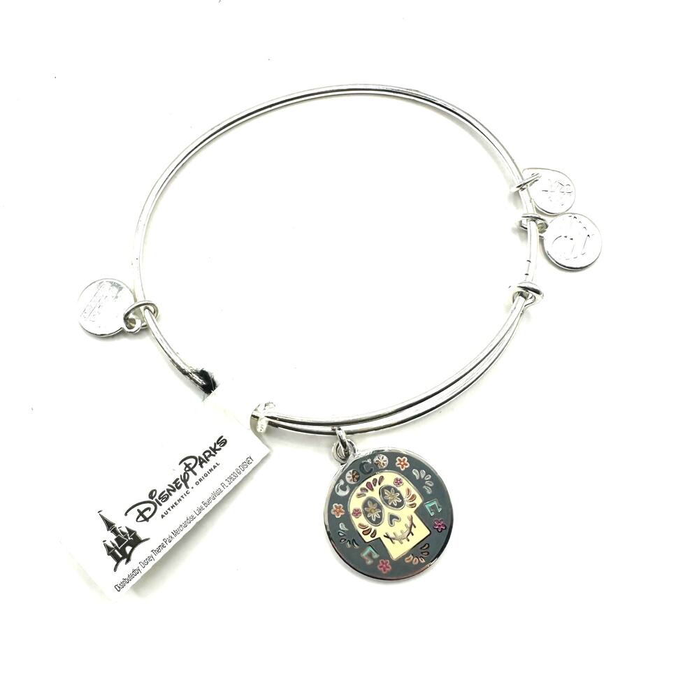 Alex & Ani Coco Skull Bracelet Disney Parks NWT Halloween Charm Silver Bangle